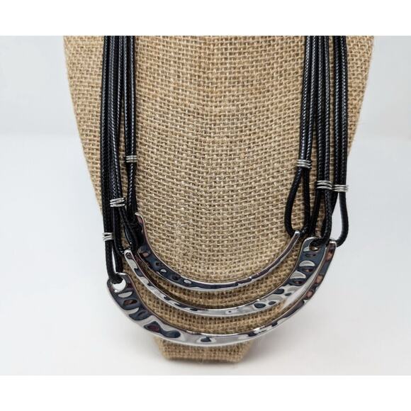 Linea Louis Dell'Olio Black Triple Cord Silver Tone Necklace Earrings Set - Picture 3 of 14